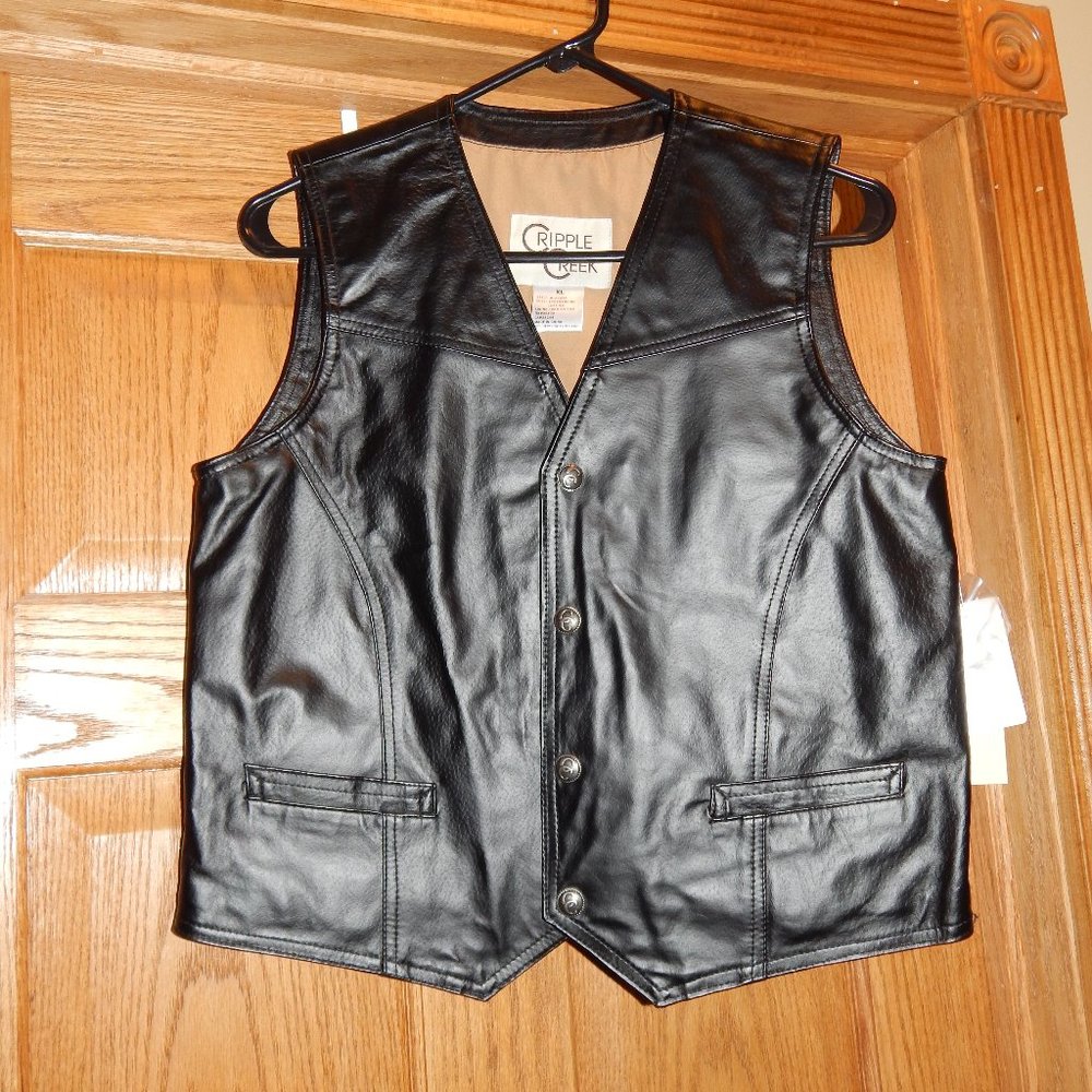 NEW NWT Boys Size XL Black Genuine Leather Western Cowboy Vest by Cripple Creek